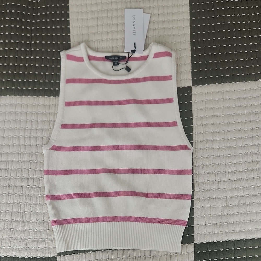 Dynamite Pink and White Striped Sleeveless Top NWT